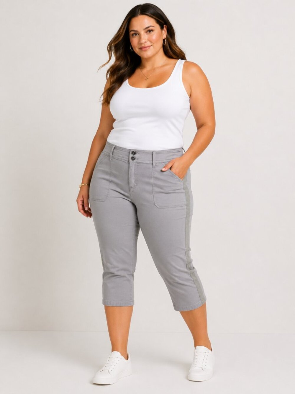 Torrid Capri Pants with Strip down sides Gray